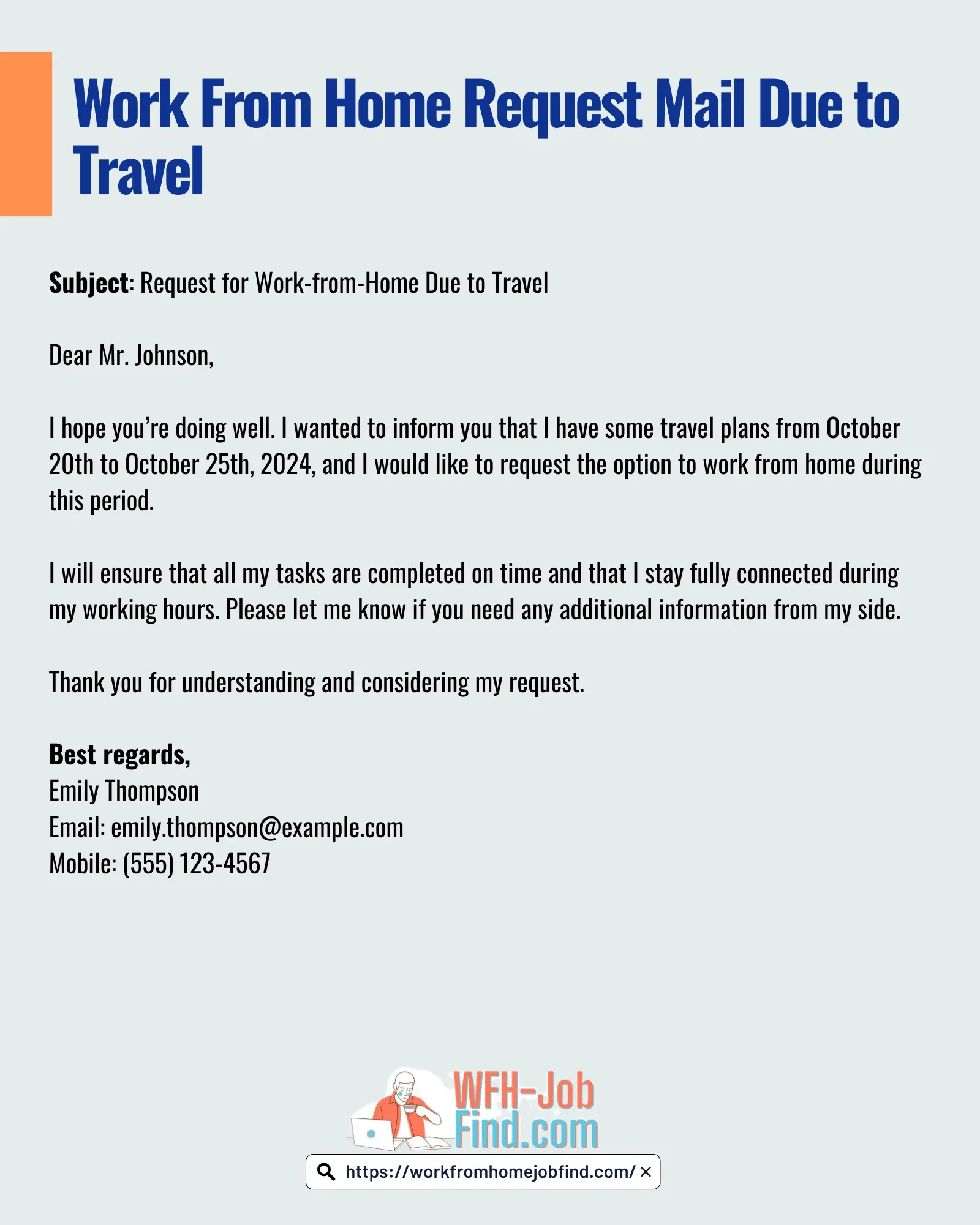 Work From Home Request Mail Due to Travel