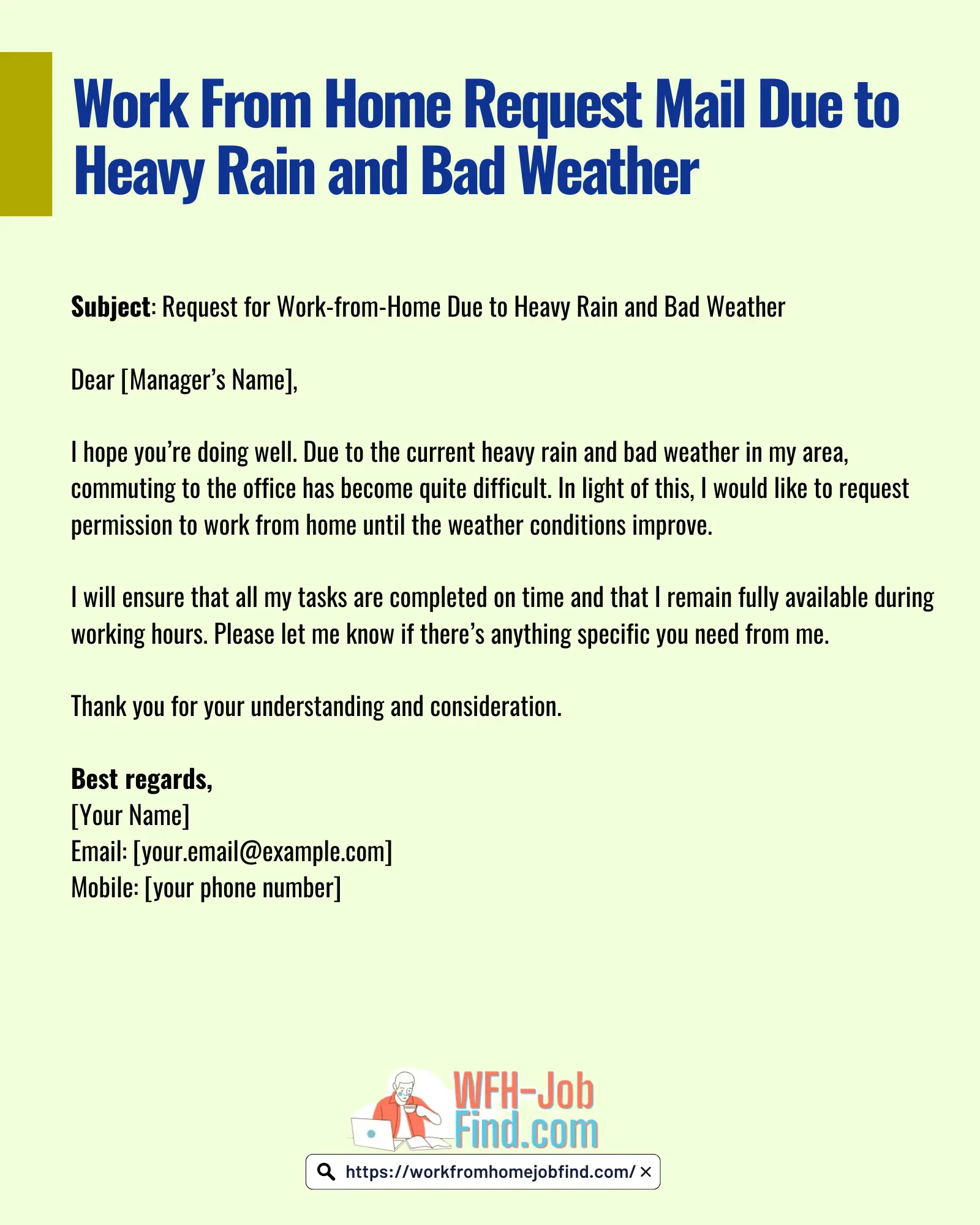 Work From Home Request Mail Due to Heavy Rain and Bad Weather